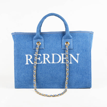 Rerden Azure Chain Denim Tote Bags