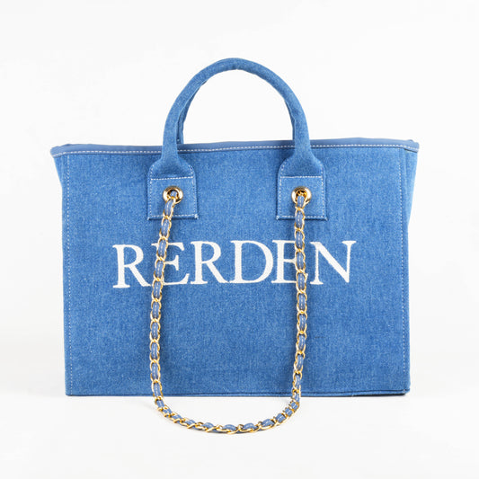 Rerden Azure Chain Denim Tote Bags