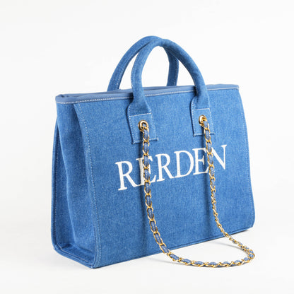 Rerden Azure Chain Denim Tote Bags