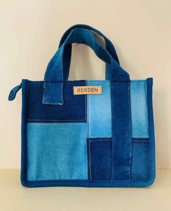 Blue Leather Accent Grey Tote