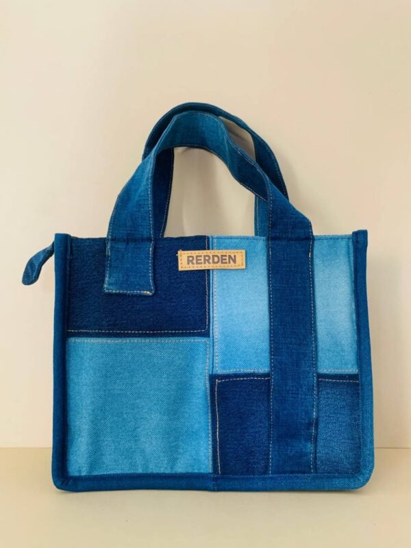 Blue Leather Accent Grey Tote - Image 2